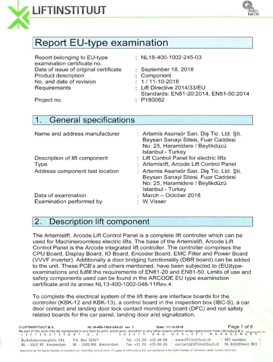 СЕРТИФИКАТЫ КОНТРОЛЛЕРА ARTEMIS