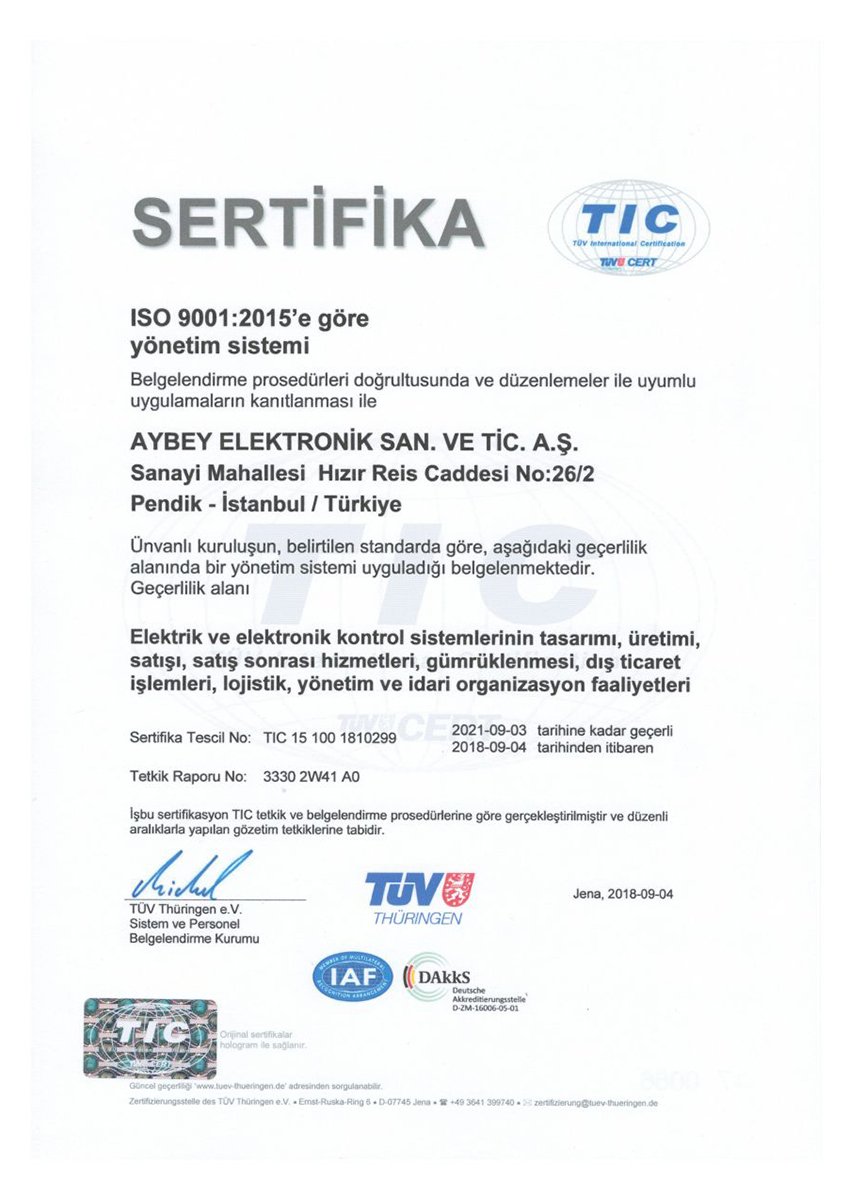 СЕРТИФИКАТЫ КОНТРОЛЛЕРА AYBEY