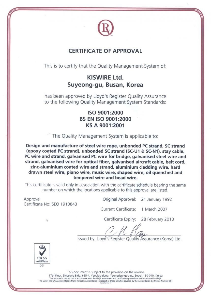 СЕРТИФИКАТЫ НА ТРОСЫ KISWIRE