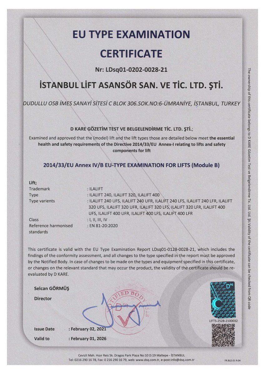 CERTIFICATS DE LEVAGE COMPLETS 2:1 