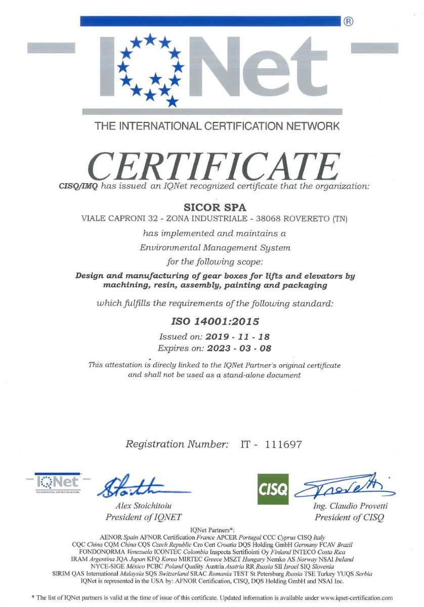 CERTIFICATS DE MACHINES SICOR